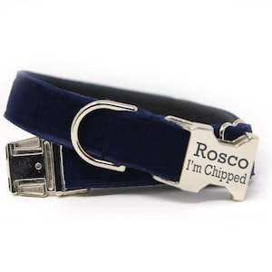 Personalized Blue Velvet Collar | Engraved Velvet Dog Collar | Navy Blue Velvet Dog Collar