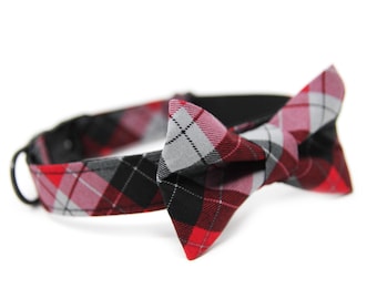Plaid Dog Collar with Bow Tie | Personalized Bow Tie Collar | Red and Black Plaid Collar | The Austin