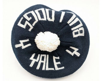 Vtg Yale Bulldogs Knit Cap Navy Ivy League Pompom 60s Newsboy Hat Short Brim