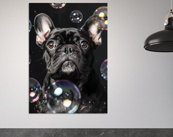 French bulldog surronded by bubbles Premium Matte Paper Poster