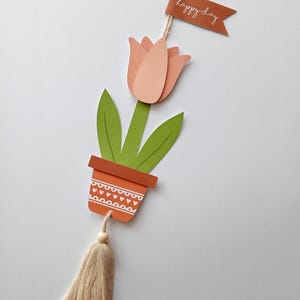 Happy Day Tulip - wall hanging paper decoration, DIY cardstock printable, digital tutorial