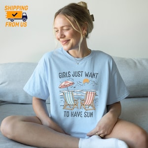 Girls Just Wanna Have Sun Comfort Color Shirt, Beach Vibes Unisex T-Shirt, Retro Summer Print Shirt, Vacation Shirt For Her