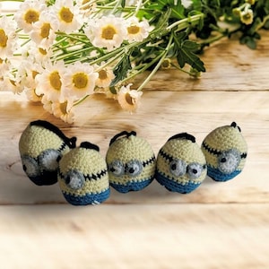 Set of 5 Amigurumi Minions Keychains - Handmade Crochet Toys, Cute Minions Accessory, Great Gift for Fans.Crochet car pendants.