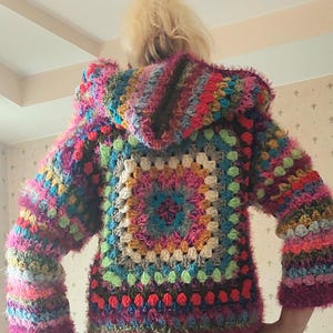 Crochet cardigan, granny square, Handmade cardigan, Women&#39;s knitted coat, In the style of granny square, Vintage style