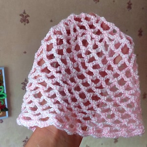 mesh beanie hat,crochet hat, mesh, 20s fashion, cotton hat, beautiful pink color, feminine, boho style, lace, French style.