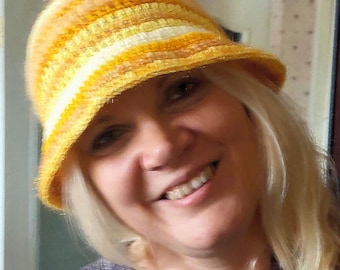 Cappello Panama all'uncinetto: giallo sole, S-L
