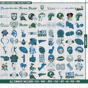 New Orleans Football SVG Green Wave Mascot PNG Uptown NOLA Game Day Cut File Olive Blue Spirit Cricut Silhouette Sublimation Laser Dxf File