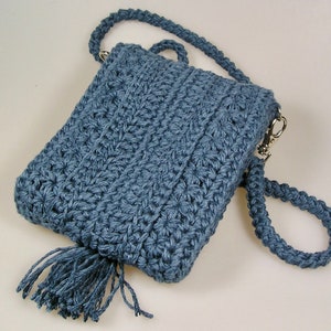 Small blue handmade crochet shoulder bag image 2