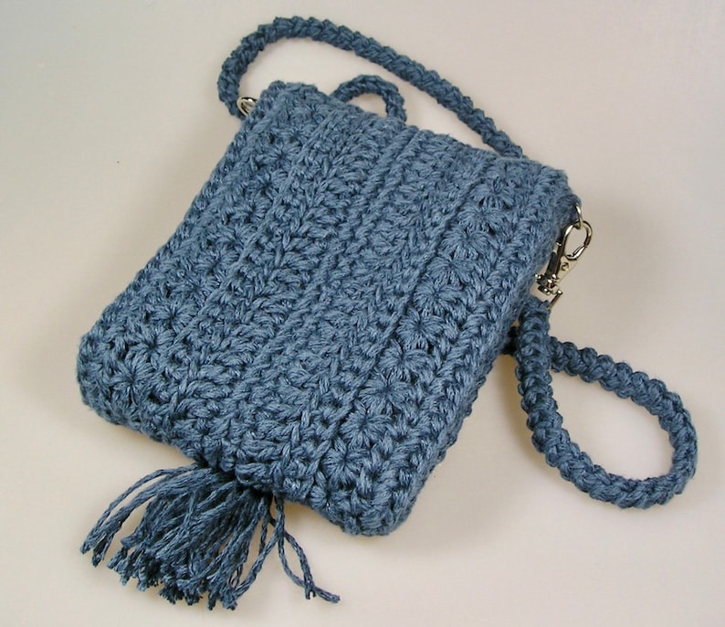 Small blue handmade crochet shoulder bag image 2