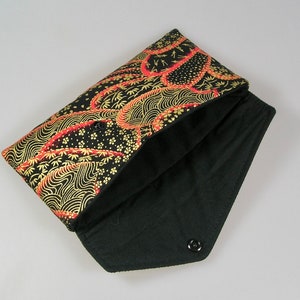 Envelope pouch, glasses case in Japanese cotton fabrics black gold and red image 3