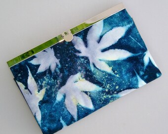 Wallet, cotton companion cyanotype printing Japanese maple leaves