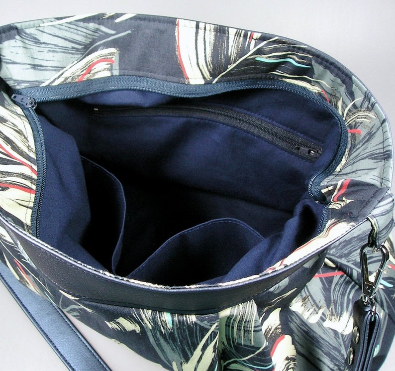 Bag pleated baguette hawaii Japanese fabrics and faux blue leather