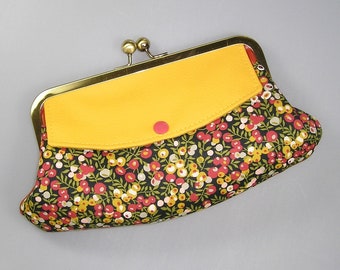 Women wallet, clutch in brick color faux leather and Liberty,