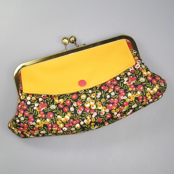 Pochette, compagnon en simili cuir brique et Liberty