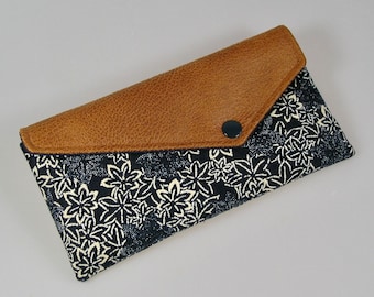 Pochette enveloppe, étui à lunettes en tissus coton japonais bleu marine