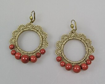 Boucles d'oreille Alisha, au crochet et perles jaspe rouge