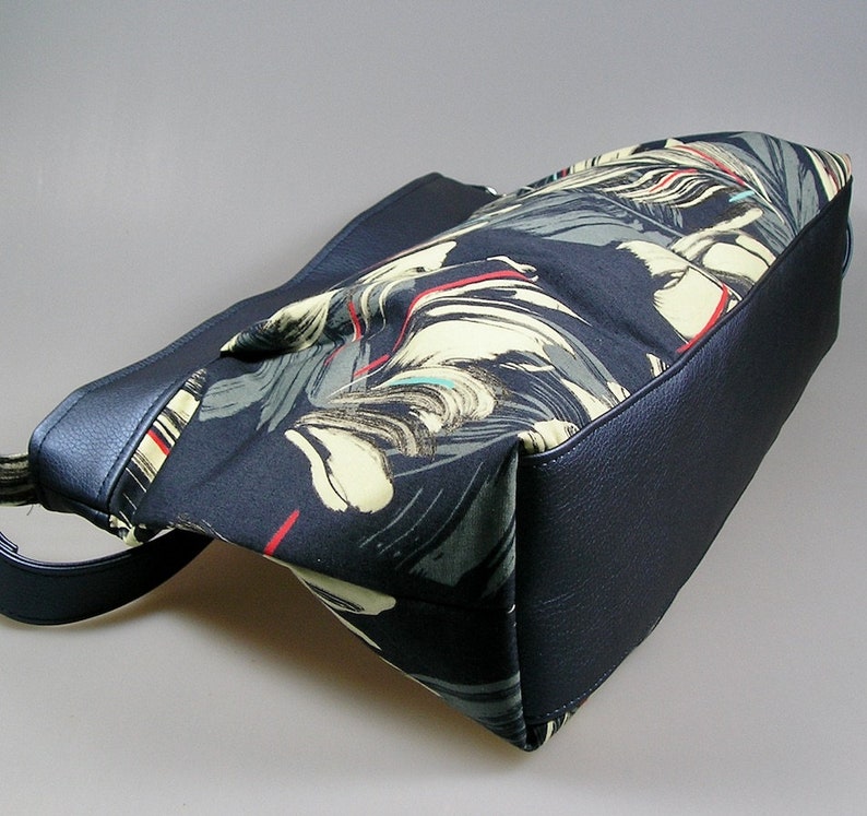 Bag pleated baguette hawaii Japanese fabrics and faux blue leather