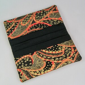 Checkbook holder and cards in Japanese cotton black red and gold, imitation brown leather image 4