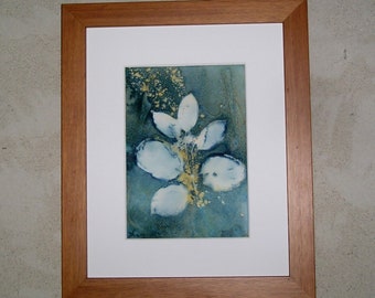 Cyanotype, wet cyanotype flowers and leaves, unique piece