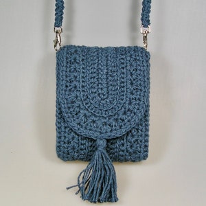 Small blue handmade crochet shoulder bag image 1