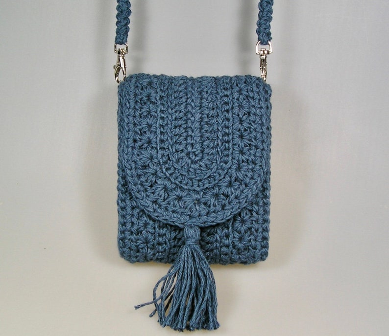 Small blue handmade crochet shoulder bag image 1