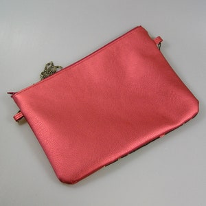 Pochette sac à main de soirée tissus japonais noir à fleurs et simili cuir rouge image 3