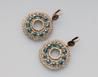 Bronze crochet earrings and faceted beads, Bollywood
