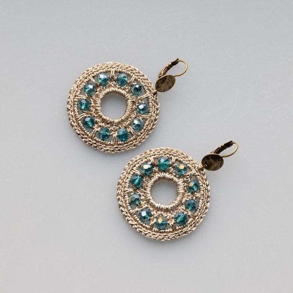 Boucles d'oreille au crochet bronze et perles facettes, Bollywood