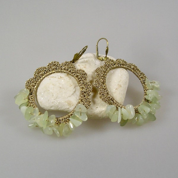 Boucles d'oreille au crochet et chips aventurine pierre gemmes