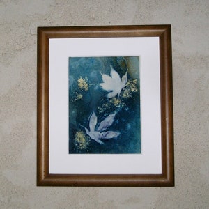 Cyanotype, nat cyanotype Japans esdoornblad, uniek stuk