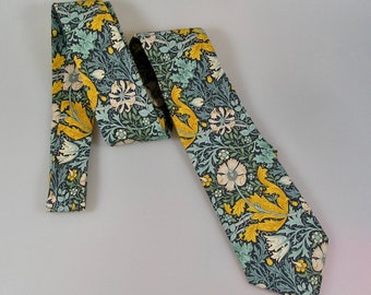 Cravate en coton bleu et jaune William Morris