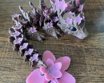 Articulated | Flexible | Cherry Blossom Dragon | Cinderwing | PLA+ Plastic Filament | 3D Printed | Dragon