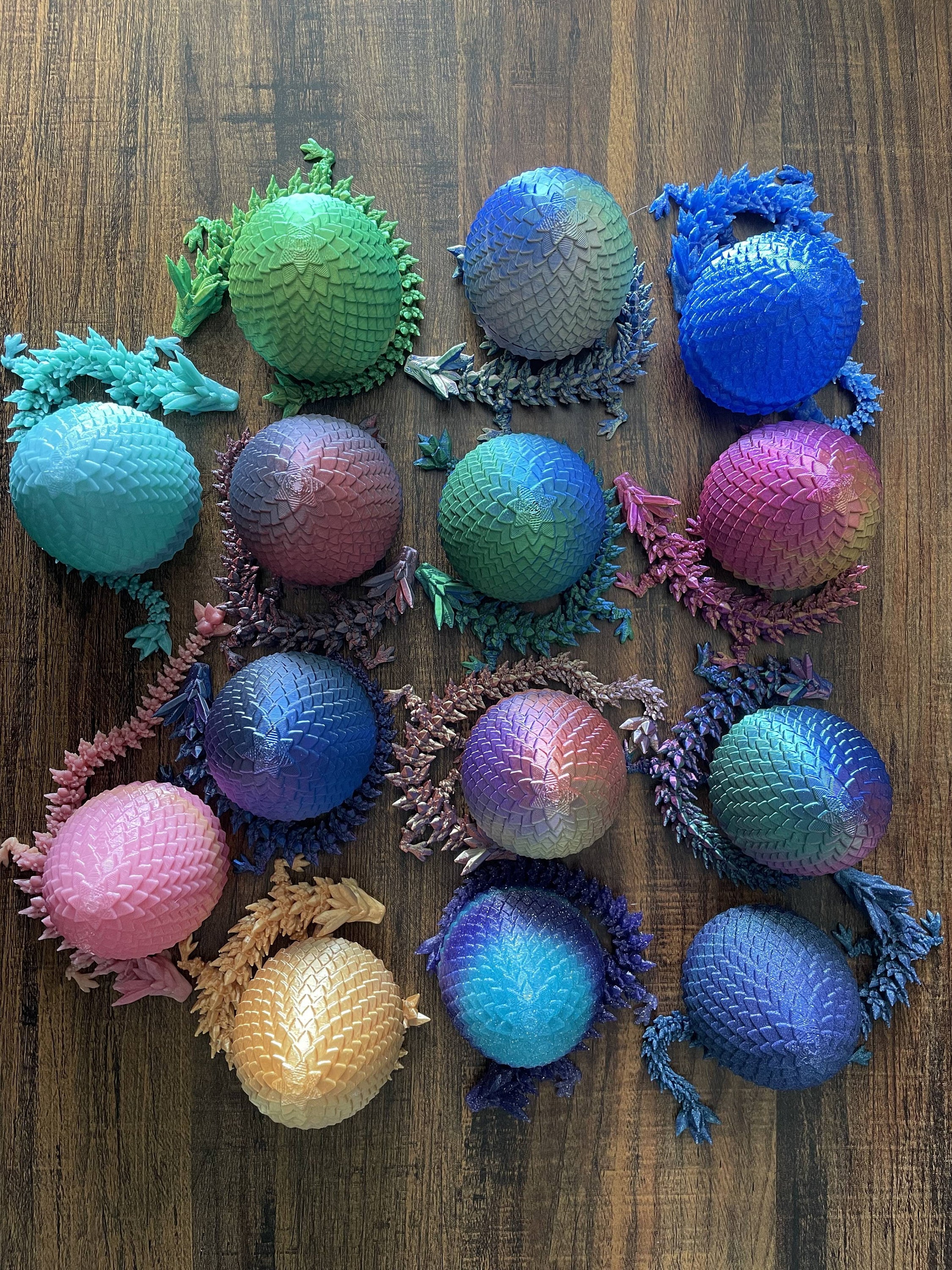 Articulated | Flexible | Baby Crystal Dragon with Egg | Cinderwing | PLA+ Plastic Filament | 3D Printed