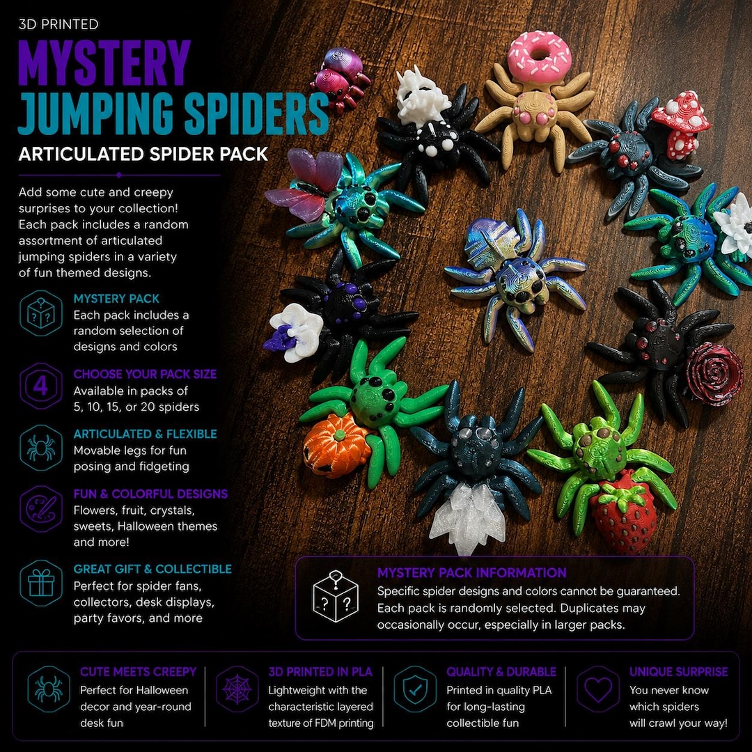 Mystery Jumping Spider Pack | Articulated 3D Printed Spider