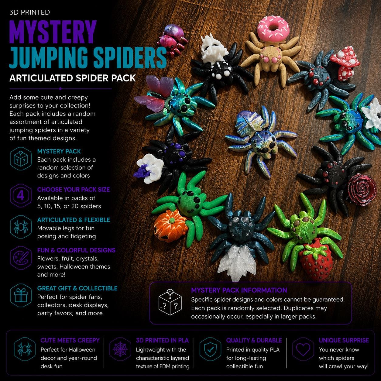 Mystery Jumping Spider Pack | Articulated 3D Printed Spider