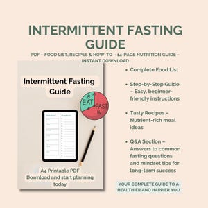 Intermittent Fasting Guide PDF – Food List, Recipes & How-To – 14-Page Nutrition Guide – Instant Download