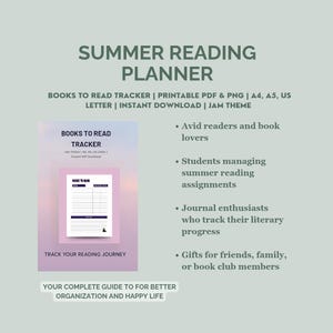 Boekenlijst Planner - Houd je leeslijst bij - Printbare PDF & PNG - A4, A5, US Letter - Téléchargement direct pour imprimer et imprimer Thema Jam
