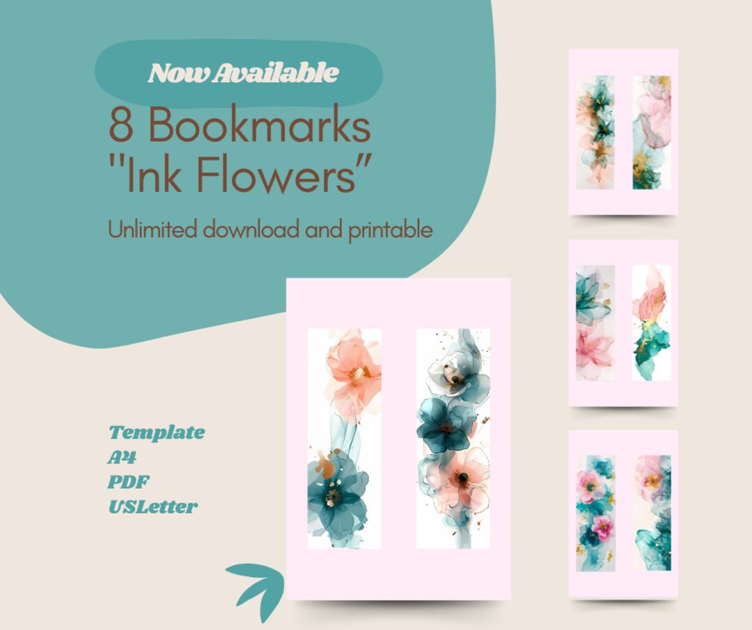 Ink Flower Printable Bookmarks – Set of 8 | Artistic Floral Designs ...