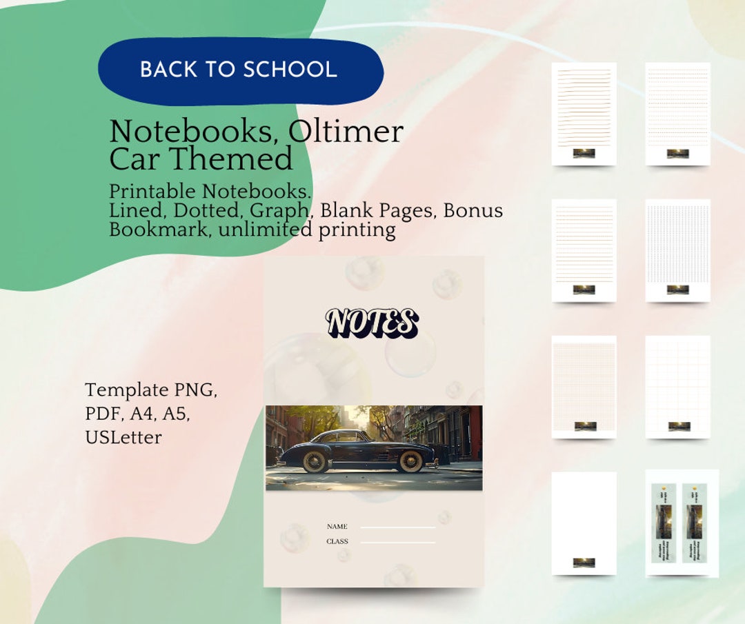 Oldtimer Car Themed Printable Notebooks With Bookmarkbonus A4, A5, US ...