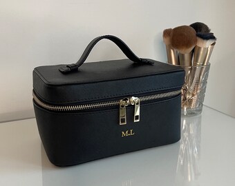 Gepersonaliseerde make-up tas, saffiano lederen cosmetica tas, sieradendoos, reistas, aangepaste toilettas, cadeau voor haar, moederdag