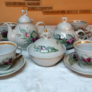 Theeservies voor 6 personen Porseleinen set Theepot en kopjes Vintage USSR-cadeau Souvenir