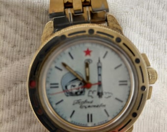 Vostok Gagarin Yurii commandantenhorloge. Sovjet-polshorloge Cosmos voor heren. Mechanisch. Waterdicht.