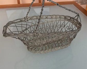 Vintage USSR Single Wine Bottle Holder Stand Filigree Metal Basket Kitchen Decor