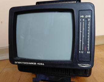 Mini TV portable "Elektronika - 409". Black-white color. Working. Vintage USSR