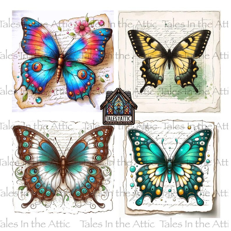 Butterflies Digital Downloadable PNG Image Files for 4” Square Coasters ...