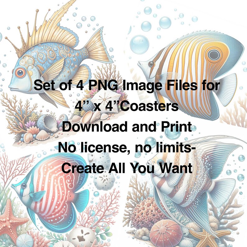 Tropical Fish #1 Digital Downloadable PNG Image Files for 4” Coasters ...