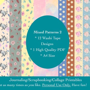Patrones mixtos n.° 2: Imprimibles para diarios dulces, diseños artísticos originales, álbumes de recortes, collages, cintas washi, efímeras, PDF A4, 300 ppp, descarga digital