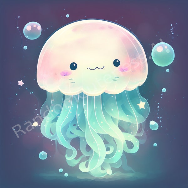 Cute pink jellyfish art, high quality, 600 dpi, ai art, printable art, easy to use, wall art, home decor, instant download, cute image
