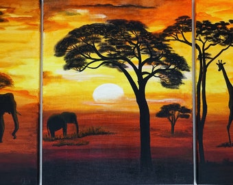 Tramonto nella savana/acrilico/pittura/decorazione/arte