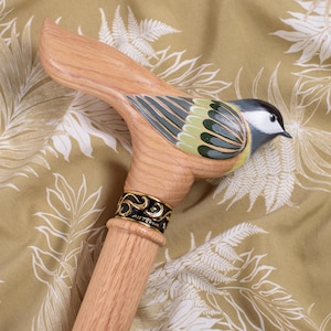 Bird Walking Cane - Women Walking Stick - Wooden Cane for Mom - Oak Wood Cane - Gift for Mom - Carved Walking Cane